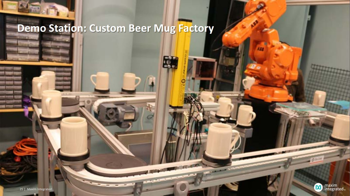 Figure 1 - Maxim’s electronica booth featured a Beer Mug assembly line controlled by the Micro PLC demonstrator